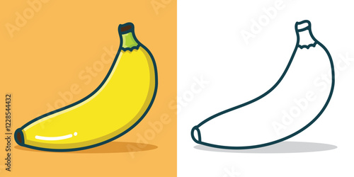 a simple banana illustration for a coloring  book element or design element