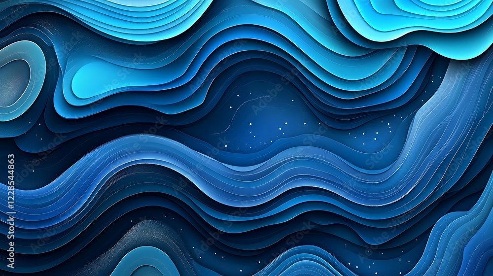 Fototapeta premium Abstract Blue Layered Wave Design Background