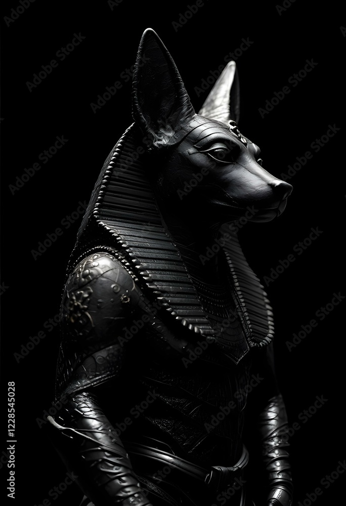 Obraz premium Black Anubis Statue Dark Egyptian God Figure