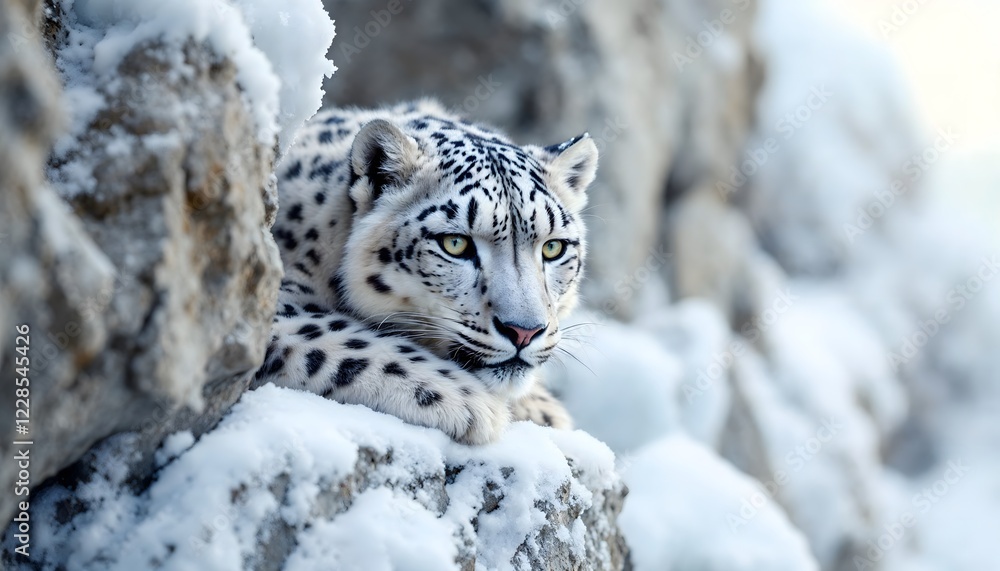 Fototapeta premium Majestic Snow Leopard in Winter Landscape