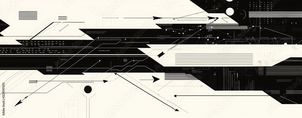 Abstract Technology Design with Arrows and Lines in Black and White Abstract Technology Design with Arrows and Lines in Black and White