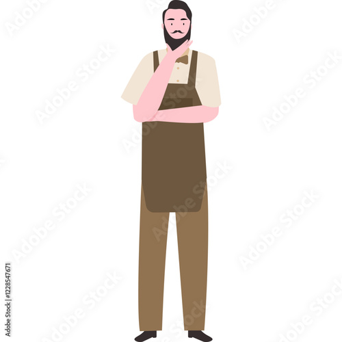 Flat Illustration of a barbermanin Apron and Bow Tie