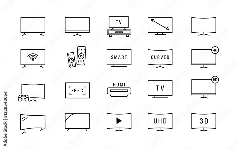 Icon set smart tv editable stroke, related tv symbol Icon set smart tv editable stroke, related tv symbol