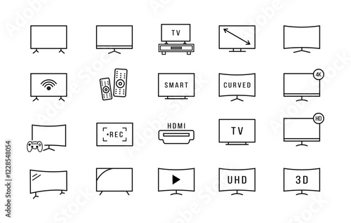 Icon set smart tv editable stroke, related tv symbol 