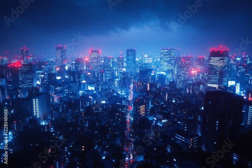 Wallpaper Mural City skyline at night with vibrant lights and glowing skyscrapers Torontodigital.ca