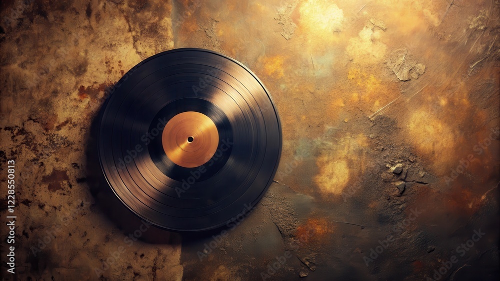 Obraz premium A Classic Vinyl Record on a Textured Background, Evoking Nostalgia and the Golden Age of Music