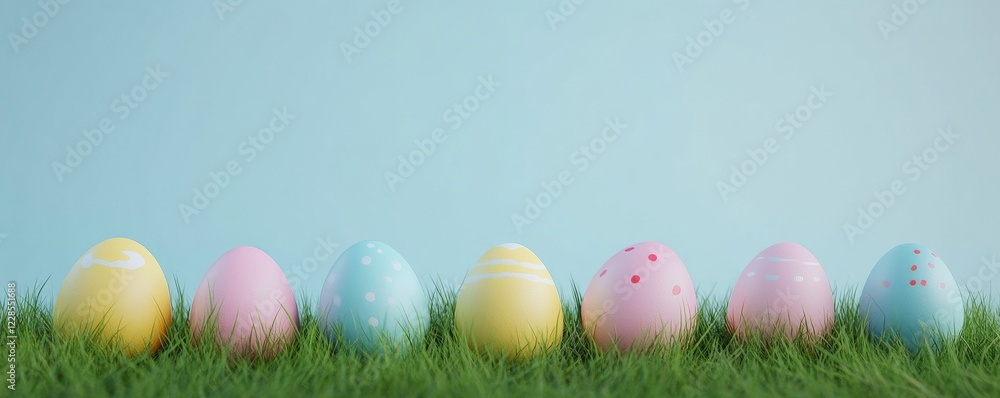 Colorful Easter eggs on green grass, isolated against a white background. Colorful Easter eggs on green grass, isolated against a white background.