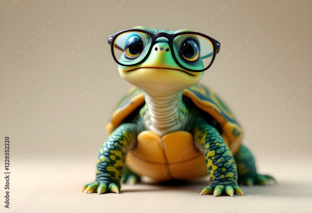 Adorable Turtle with Glasses 3d Render Illustration Adorable Turtle with Glasses 3d Render Illustration