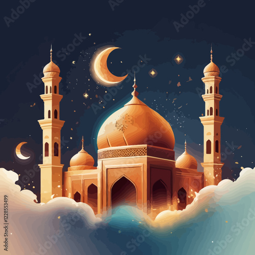 Ramadan Kareem watercolor illustration, Islamic Ramadan Kareem greetings vector