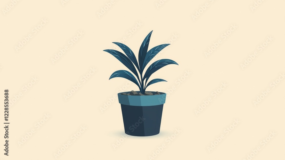Indoor Plant in Simple Pot against Light Cream Background Indoor Plant in Simple Pot against Light Cream Background