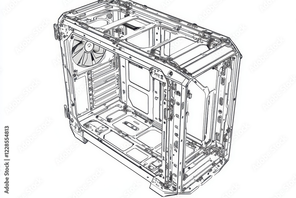 Fototapeta premium Detailed Technical Illustration of an Empty Computer Case Framework