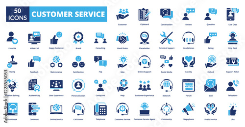 Customer service fill icon collection set. includes customer, service, support, client, advice, quality, satisfaction, reliable