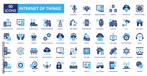 Internet Of Things fill icon collection set. includes signal, big data, internet, network, technology, smart home, traffic