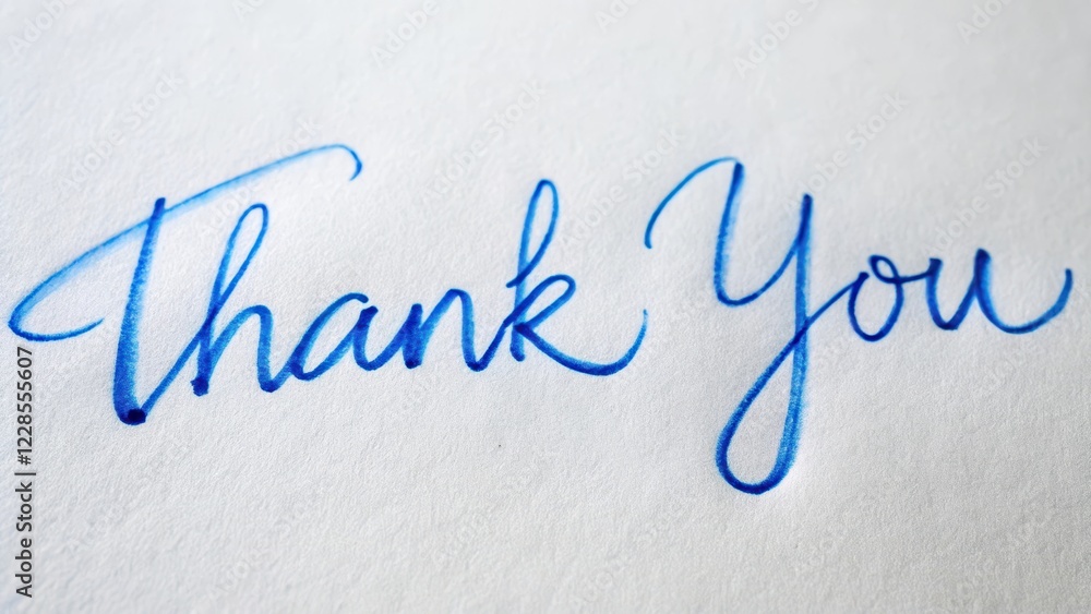 Handwritten thank you note with blue ink on a white background, written in a cursive font style, with a few subtle corrections and erasures visible on the page , cursive script, paper Handwritten thank you note with blue ink on a white background, written in a cursive font style, with a few subtle corrections and erasures visible on the page , cursive script, paper