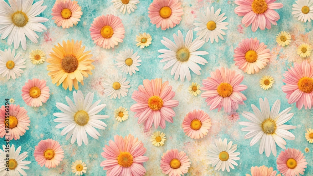 Obraz premium Pastel Flower Arrangement on Textured Background A Delightful Display of Daisies and Sunflowers