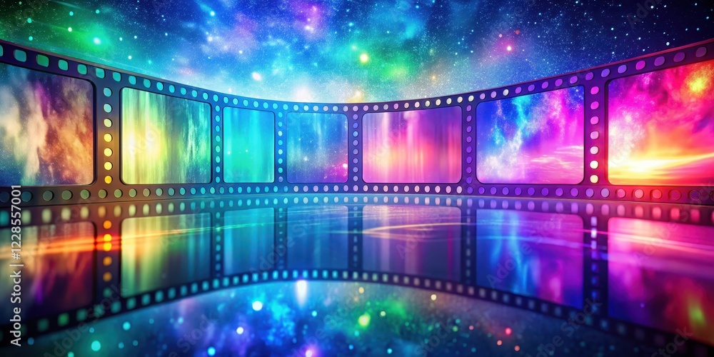 Obraz premium A Celestial Filmstrip Reflecting a Kaleidoscopic Universe of Vivid Hues and Cosmic Wonders