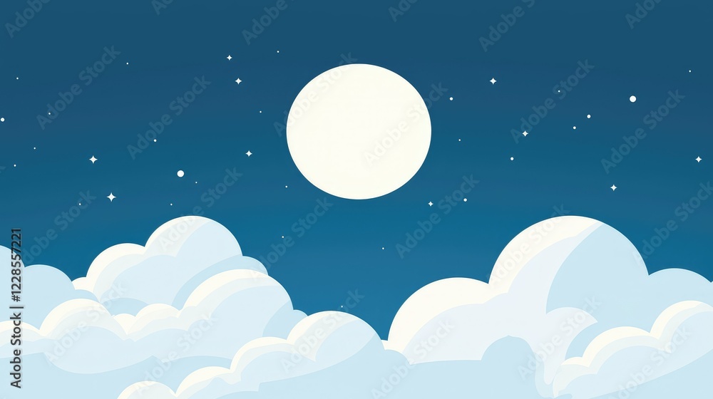 Bright Full Moon Above Soft Clouds in a Starry Night Sky Bright Full Moon Above Soft Clouds in a Starry Night Sky