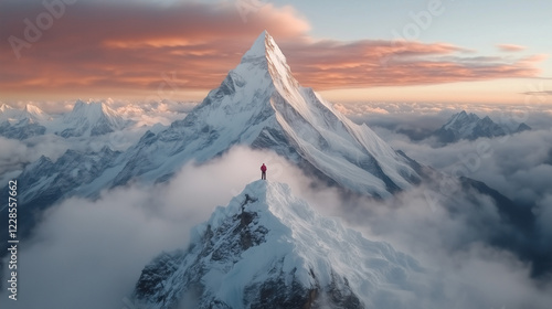 A man stands on the top of Mount Everest