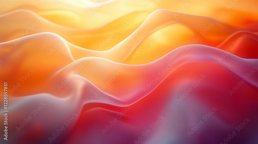 Obraz premium Soft, flowing fabric in warm hues of orange and pink creates serene atmosphere. gentle waves evoke sense of calm and tranquility