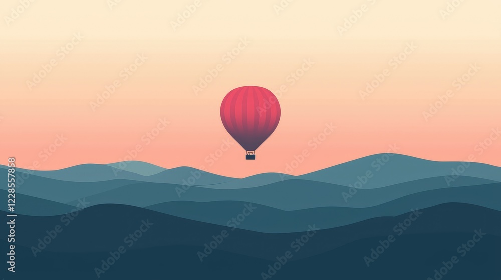 Obraz premium Serene Hot Air Balloon Floating Above Rolling Hills at Sunrise