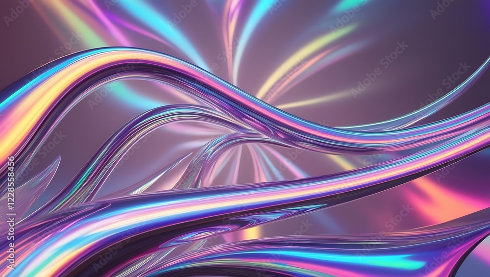 Abstract fluid flow curve iridescent holographic neon, colorful background Abstract fluid flow curve iridescent holographic neon, colorful background