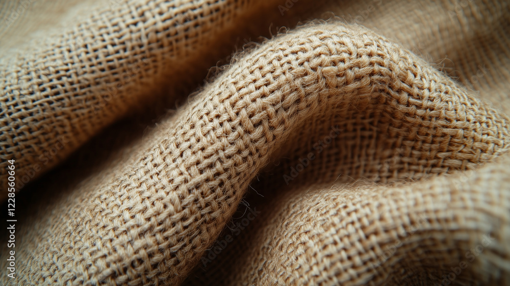 Natural burlap fabric with textured weave and soft folds, ideal for crafts Natural burlap fabric with textured weave and soft folds, ideal for crafts