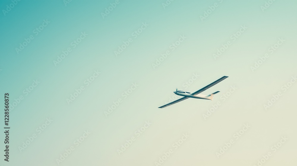 Soaring Glider Aircraft Against a Clear Sky in Soft Light Soaring Glider Aircraft Against a Clear Sky in Soft Light