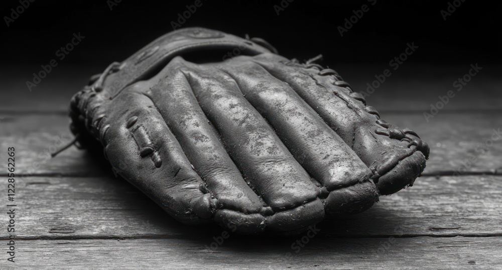 Fototapeta premium Black and White Vintage Baseball Glove and Ball Closeup Sports Background