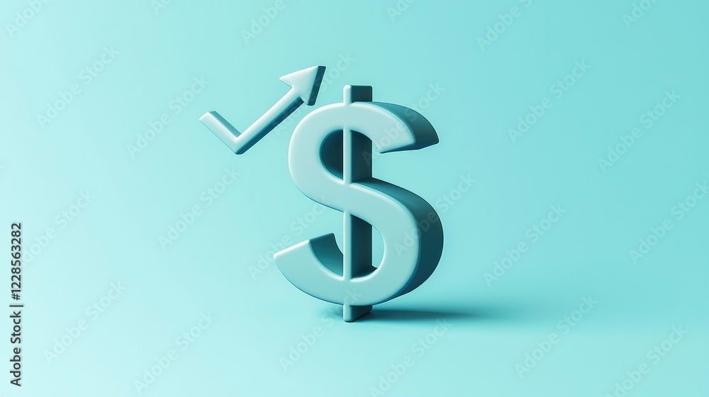 Growing Dollar Sign with Upward Trend Arrow on Blue Background Growing Dollar Sign with Upward Trend Arrow on Blue Background