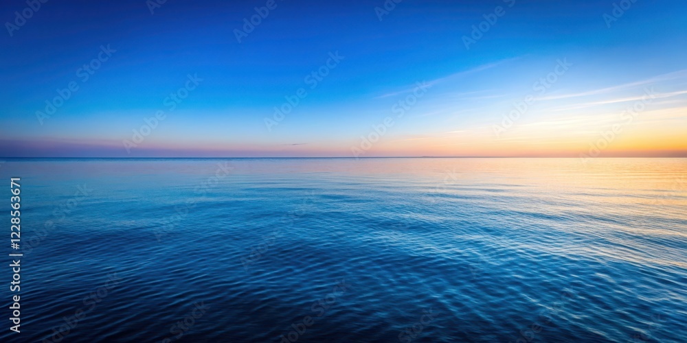 Obraz premium Serene Blue Ocean Horizon at Dawn, serene landscape, blue ocean horizon