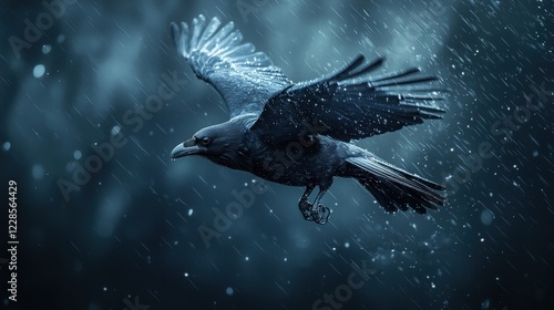 Wallpaper Mural Majestic raven soaring through a rain-soaked sky Torontodigital.ca