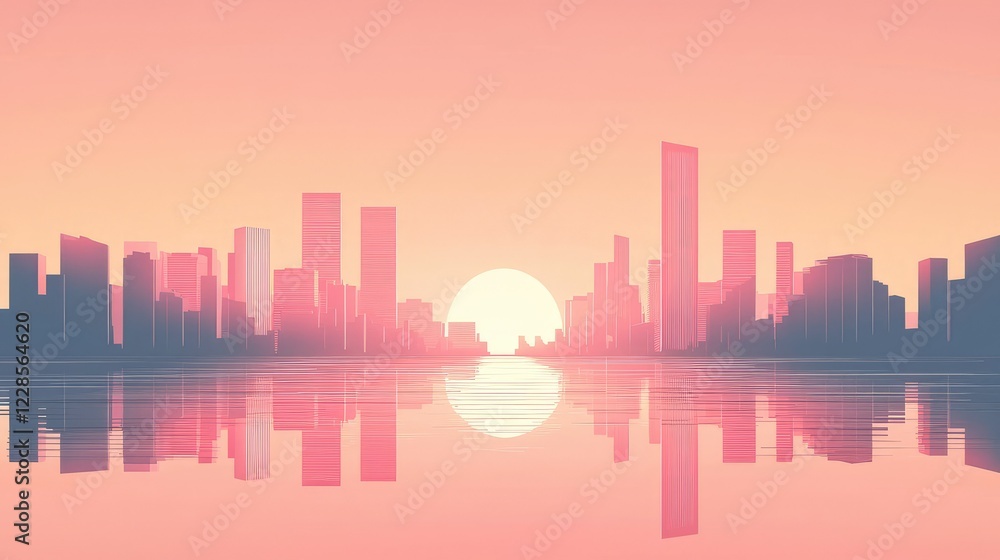 Fototapeta premium Serene Urban Landscape at Sunset with Reflection in Calm Water