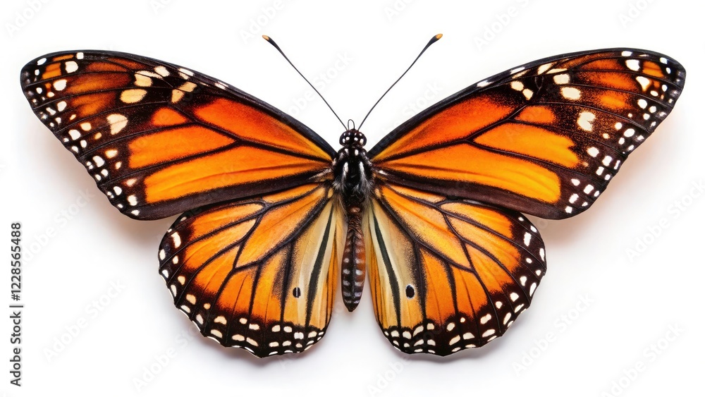 Fototapeta premium Stunning Macro Photography of a Beautiful Monarch Butterfly Isolated on White Background for Nature and Wildlife Enthusiasts