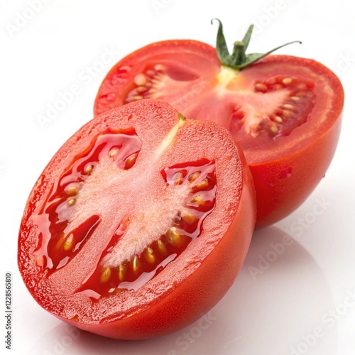 Wallpaper Mural Two halves of a ripe red tomato with visible seeds and juicy pulp, isolated on a white background Torontodigital.ca
