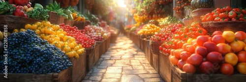 Vibrant Fruit and Vegetable Market Stalls