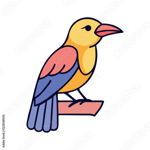 Golden oriole perched exotic tropical bird icon