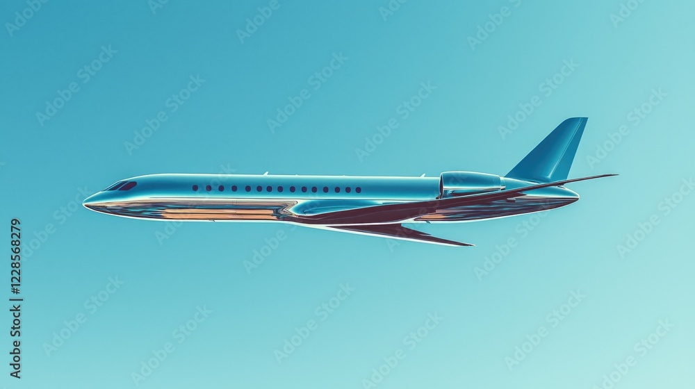 Modern Turquoise Airplane in Bright Blue Sky with Clean Design Modern Turquoise Airplane in Bright Blue Sky with Clean Design