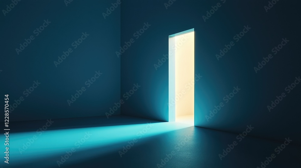 Light Emerging from an Open Door in a Dark Minimalist Room Light Emerging from an Open Door in a Dark Minimalist Room
