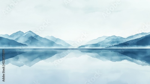 Wallpaper Mural Serene Misty Landscape with Mountains and Reflective Lake Surface Torontodigital.ca