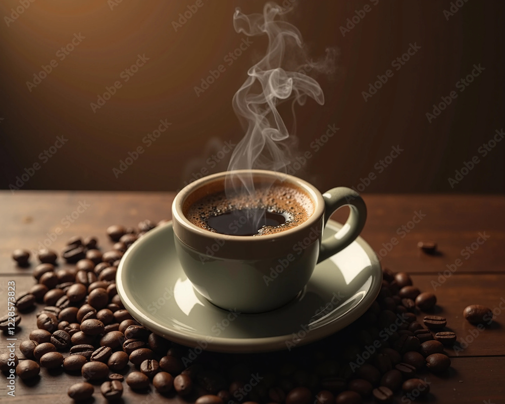 Close-Up of a Steaming Coffee Cup in a Cozy Minimalist Setting – Aesthetic Warm Tones, Wooden Table, and Coffee Beans in Extreme Detail, Capturing Rich Aromas and Indulgence in Stunning Close-Up of a Steaming Coffee Cup in a Cozy Minimalist Setting – Aesthetic Warm Tones, Wooden Table, and Coffee Beans in Extreme Detail, Capturing Rich Aromas and Indulgence in Stunning