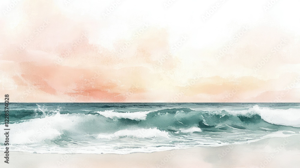 Serene Ocean Waves with Soft Pastel Sky at Sunset Horizon Serene Ocean Waves with Soft Pastel Sky at Sunset Horizon