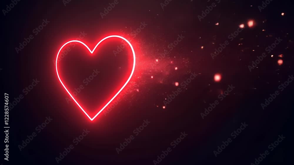 Glowing red heart pulses with sparkling energy in dark background setting Glowing red heart pulses with sparkling energy in dark background setting