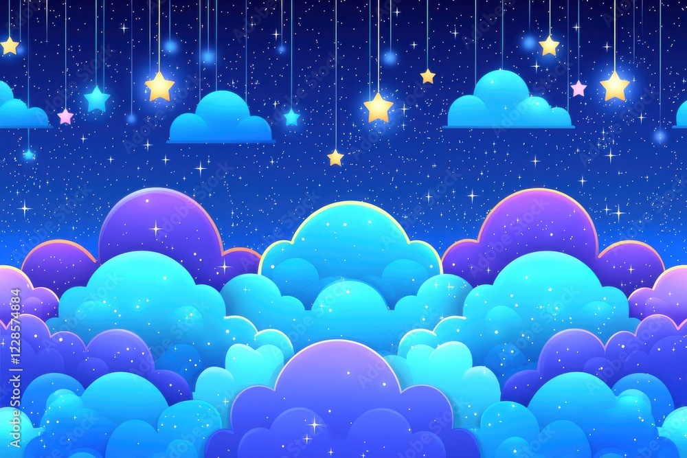 Fototapeta premium Dreamy Night Sky with Colorful Clouds and Shimmering Stars