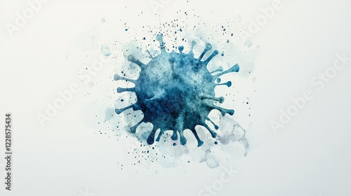 Blue Watercolor Splash with Abstract Paint Droplets and Texture photo