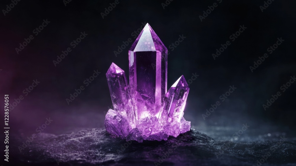 Stunning purple crystal cluster with mystical aura Stunning purple crystal cluster with mystical aura