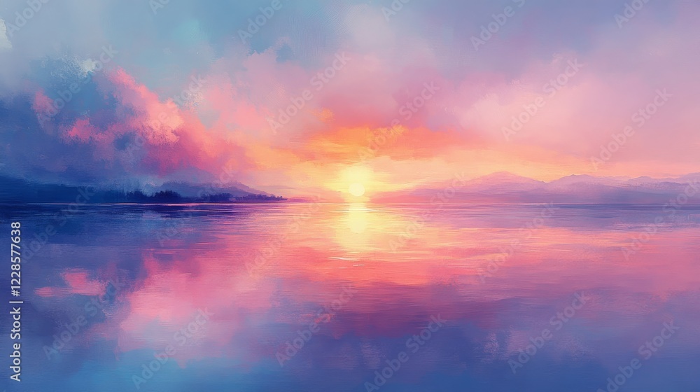 Fototapeta premium Serene Sunset Over Calm Water Landscape