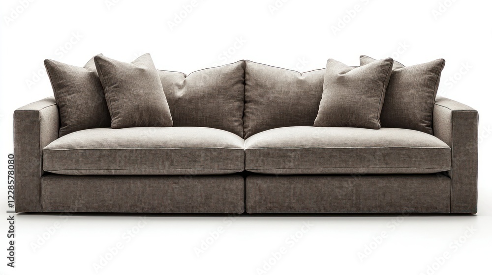Modern brown sofa with cushions on white background, ideal for living room Modern brown sofa with cushions on white background, ideal for living room