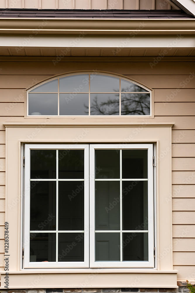 Elegant Home Exterior with Classic White Window Design. High-quality image showcasing beautiful architecture, perfect for real estate, home improvement, and design websites. Elegant Home Exterior with Classic White Window Design. High-quality image showcasing beautiful architecture, perfect for real estate, home improvement, and design websites.