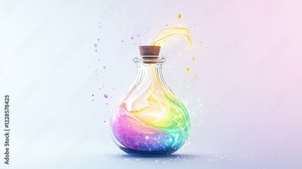 Colorful Liquid in Glass Flask with Sparkles and Swirling Motion Colorful Liquid in Glass Flask with Sparkles and Swirling Motion