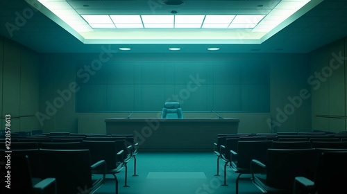 Corporate bankruptcy hearing room filled with solemn atmosphere, legal professionals and stakeholders discussing financial restructuring and future prospects.